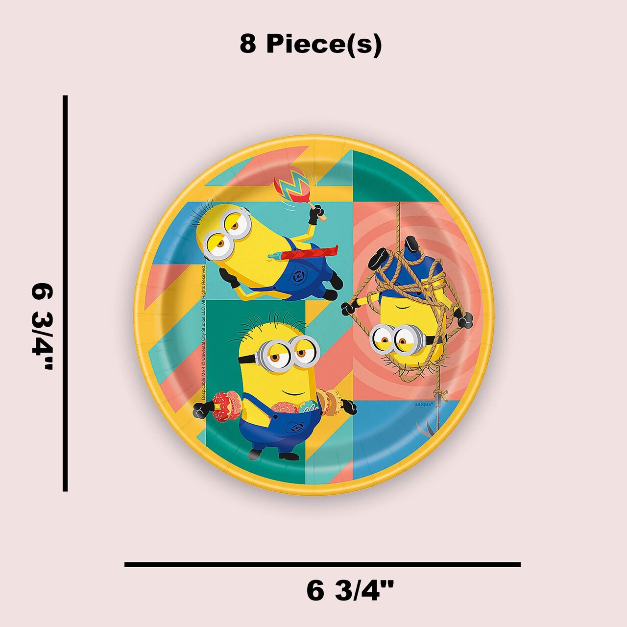8 Count Despicable Me Minions Paper Dessert Plates 6.75 Inch Disposable Party Tableware for Kids Birthday